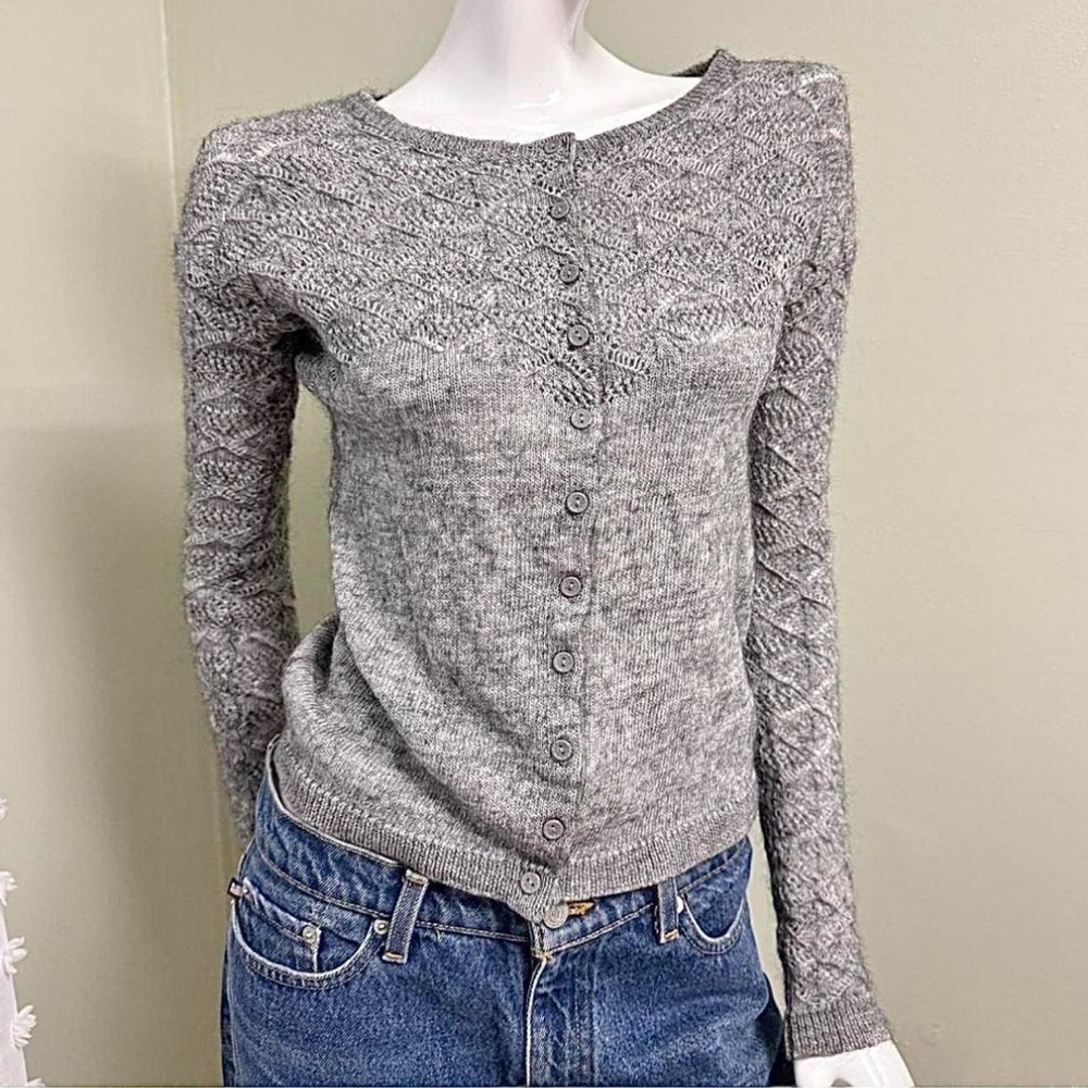 Coupe Collection Italian Grey Mohair-Blend Lace Knit Cardigan (Fits Like S)‎